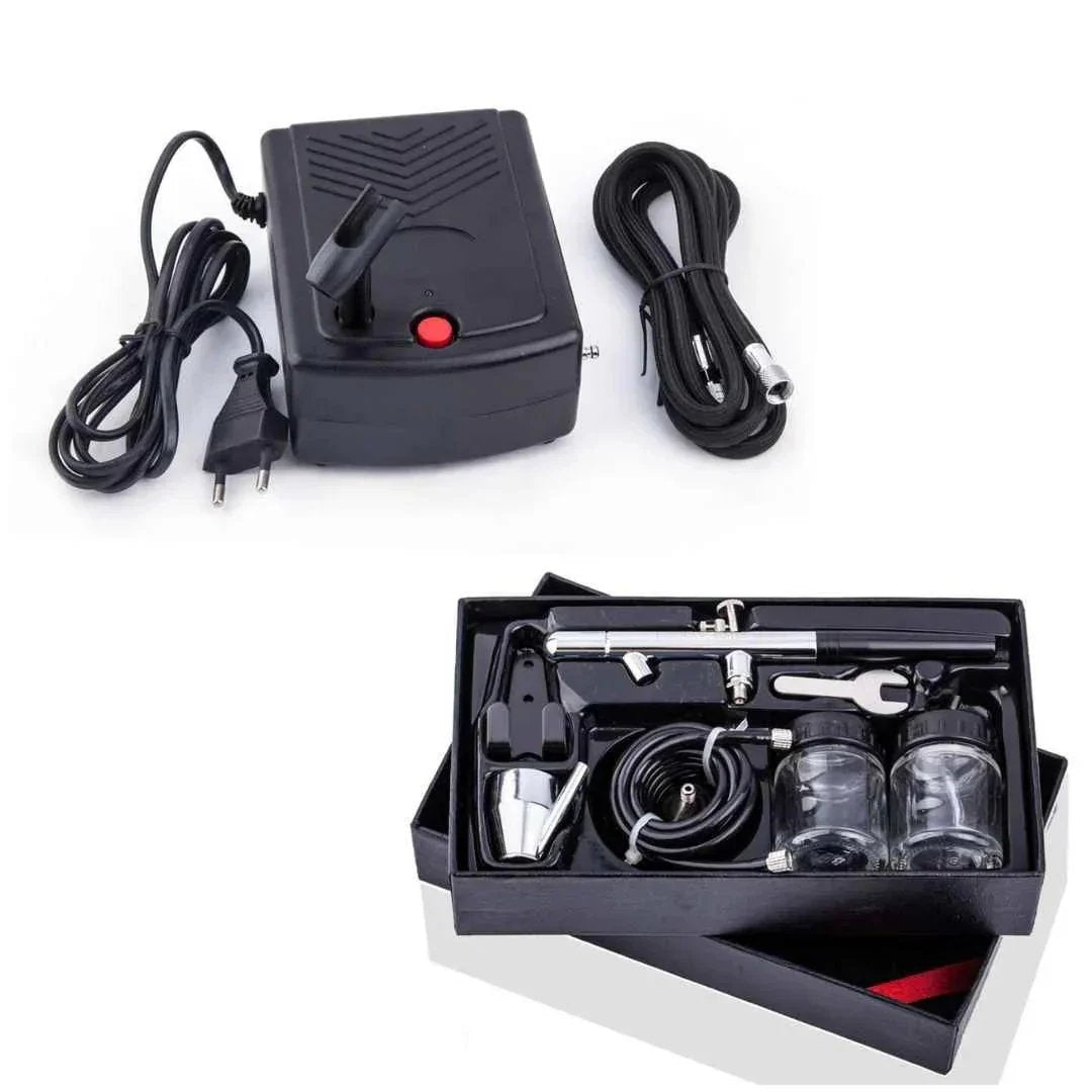 Aérographe BD-128 double action, mini compresseur et accessoires