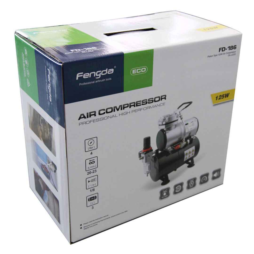 Aérographe simple action BD-138 et compresseur avec cuve AS-186 avec accessoires