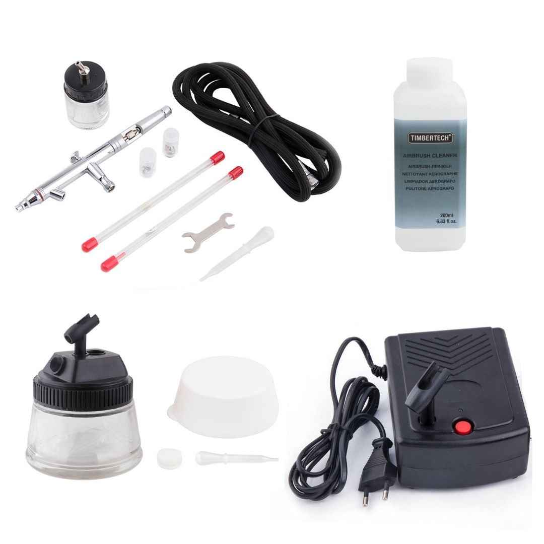 Aérographe BD-182K + mini compresseur + nettoyant et pot de purge