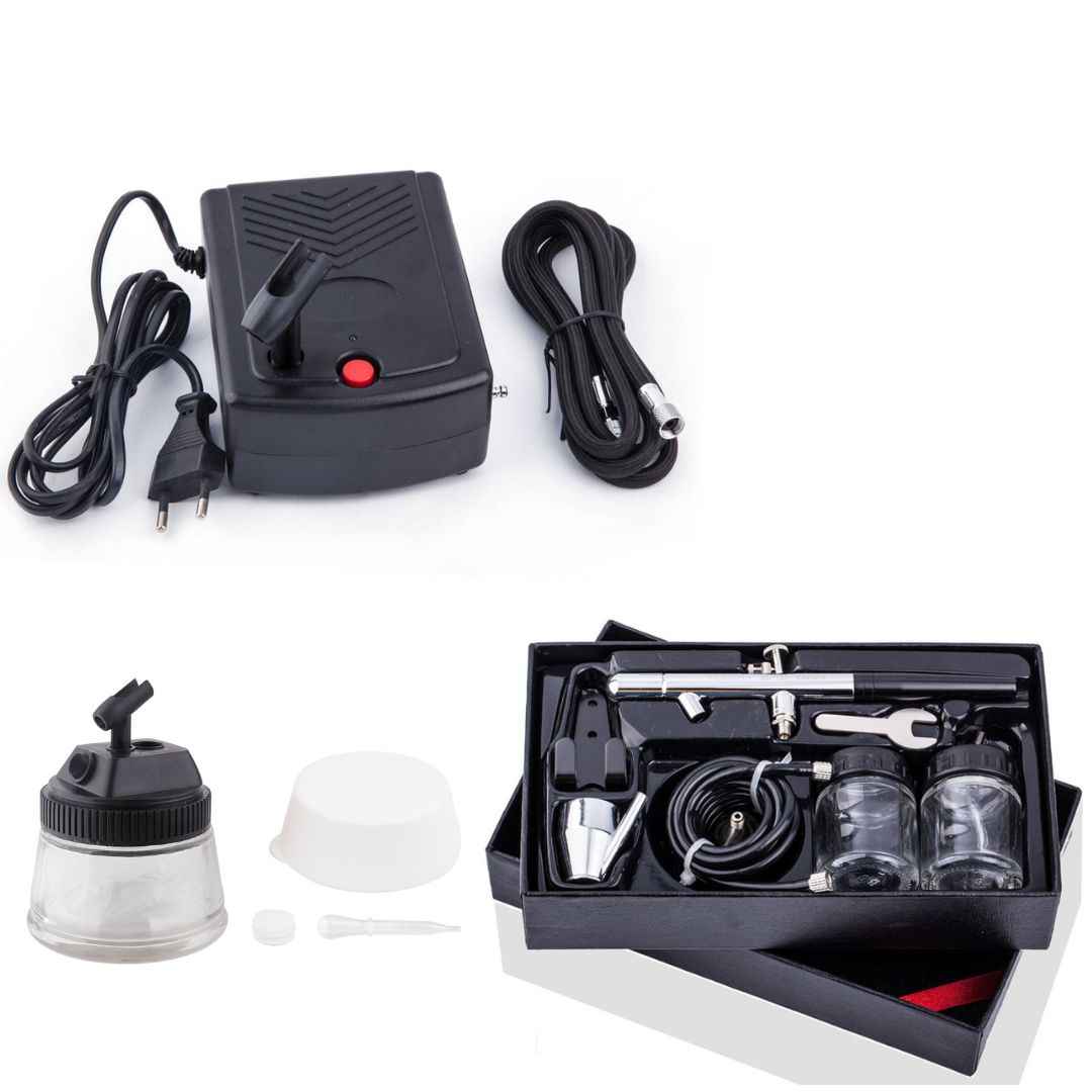 Aérographe BD-128 double action, mini compresseur et accessoires
