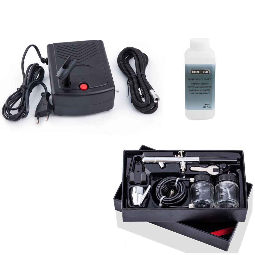 Aérographe BD-128 double action, mini compresseur et accessoires