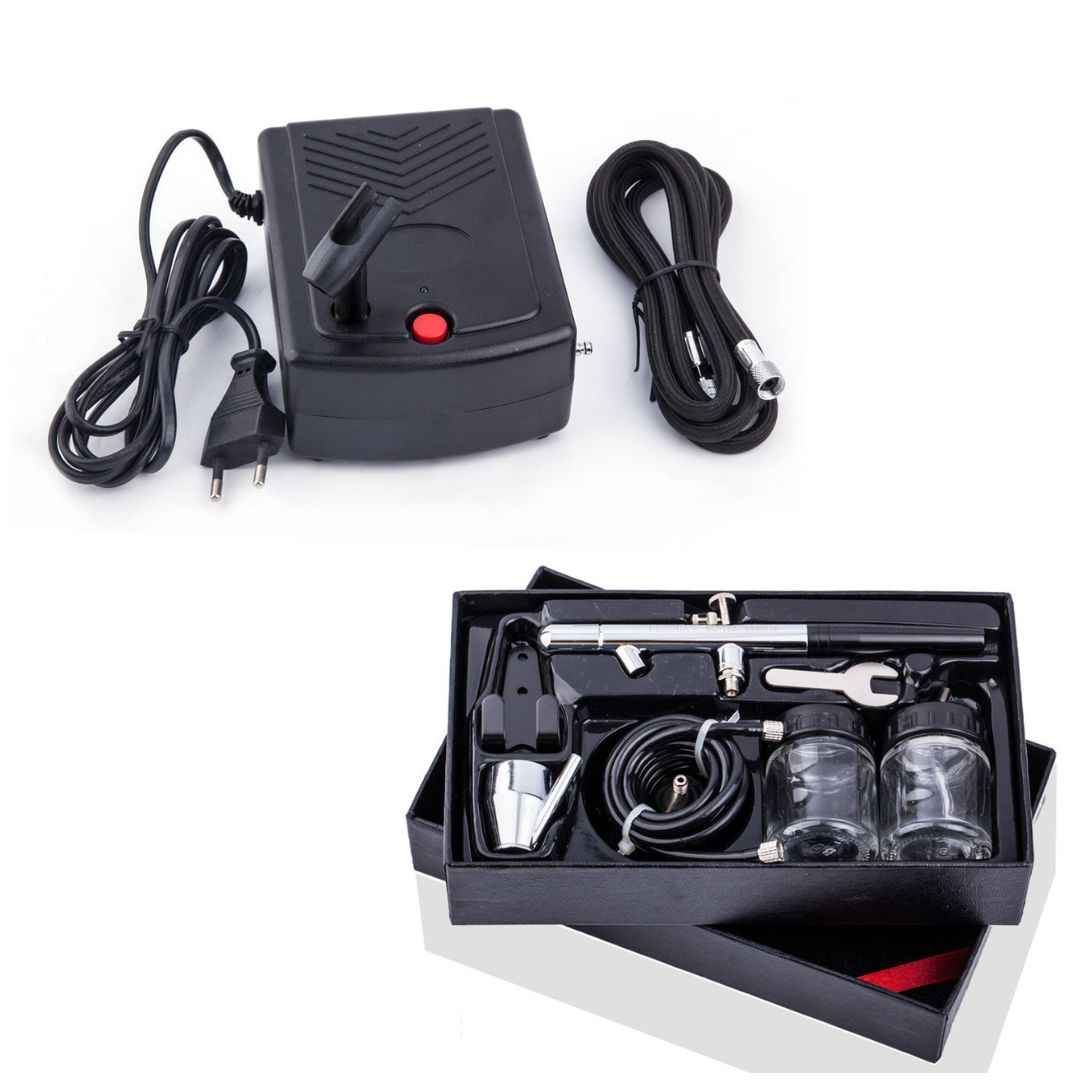 Aérographe BD-128 double action, mini compresseur et accessoires