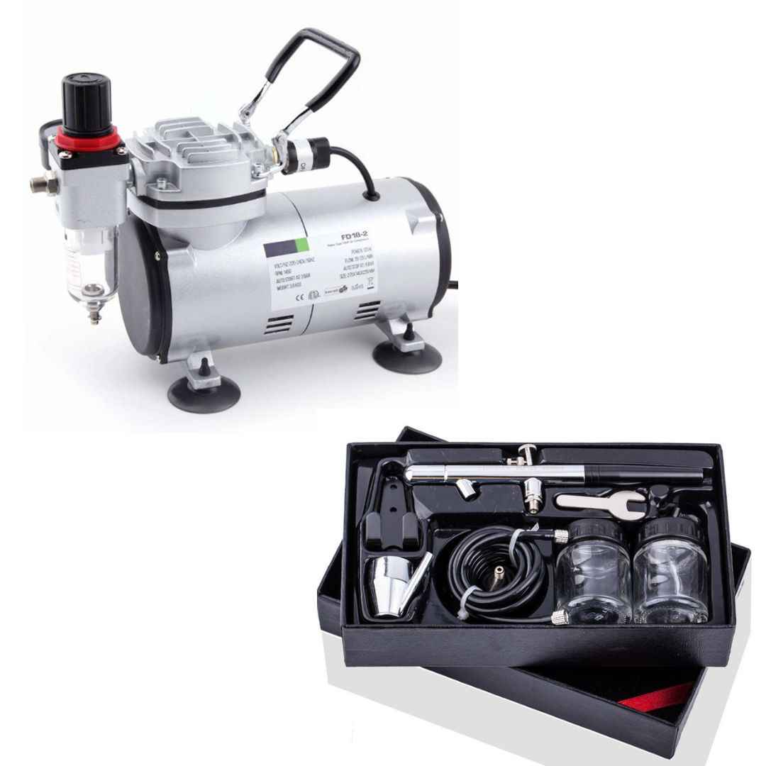 Aérographe BD-128 par succion et compresseur FD-18-2 avec accessoires