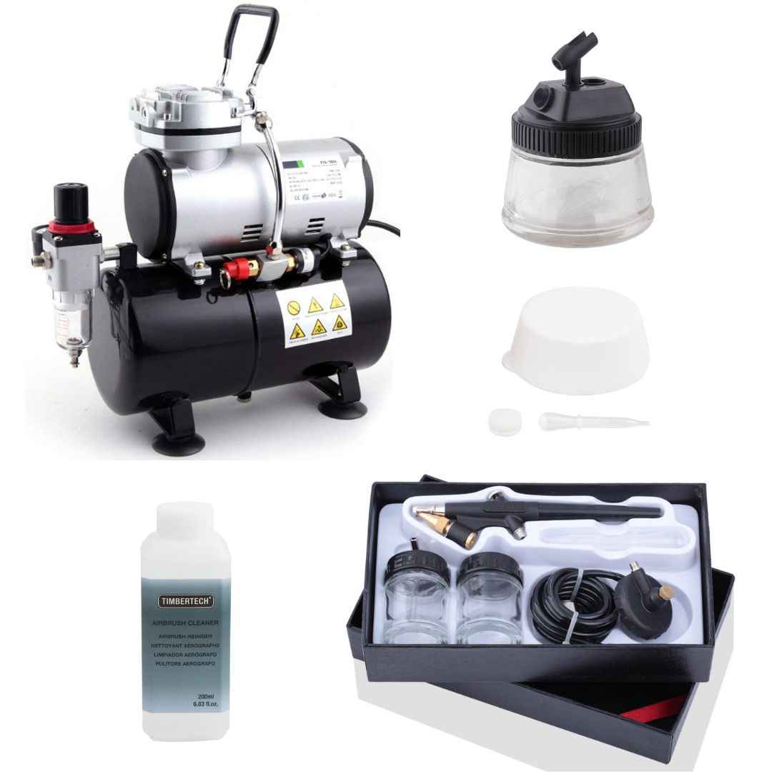 Aérographe simple action BD-138 et compresseur avec cuve AS-186 avec accessoires